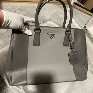 Prada Gray Saffiano Leather Structured Tote in two tone gray